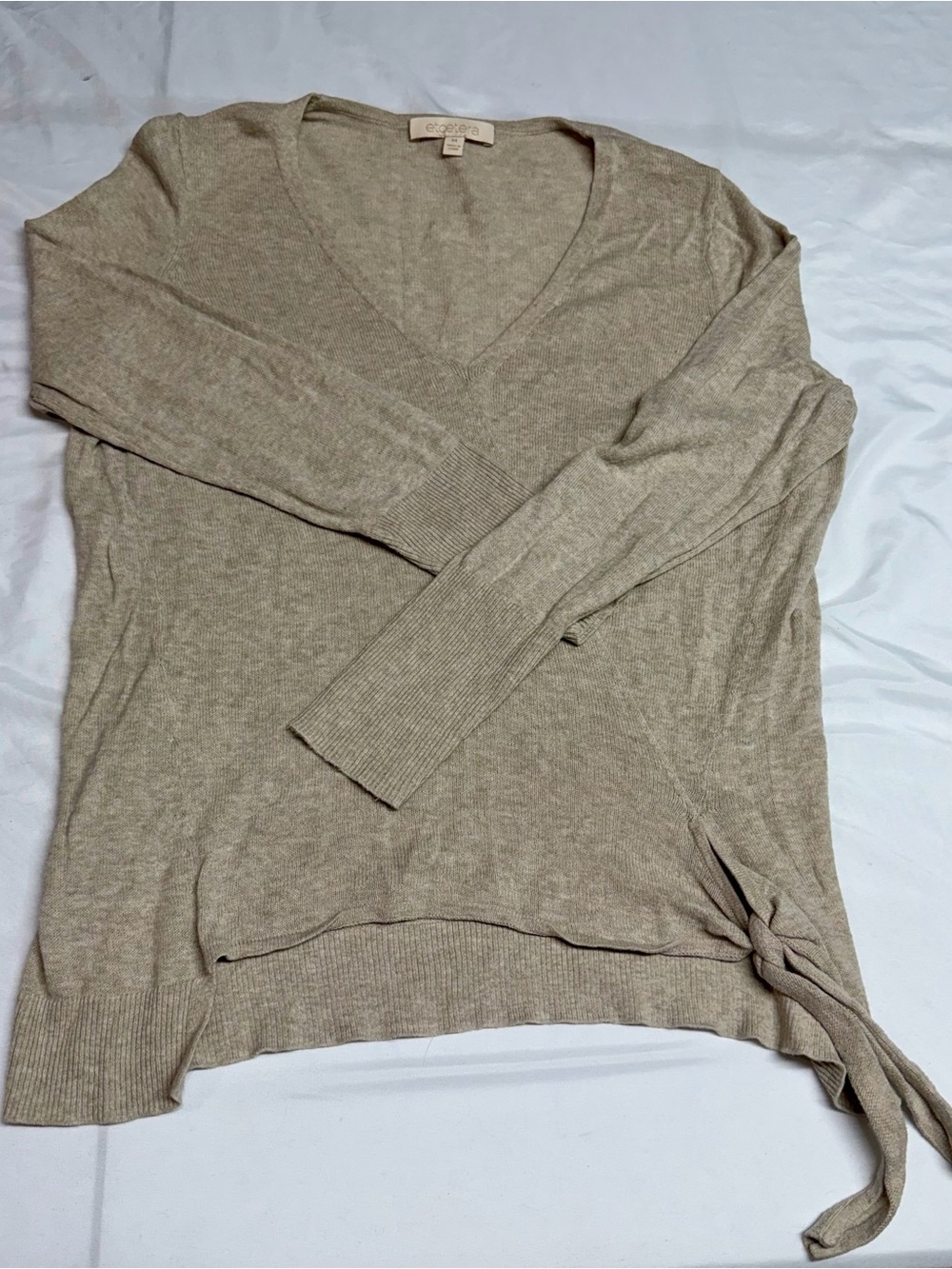 Etcetera Taupe V-Neck Tie-Hem Sweater